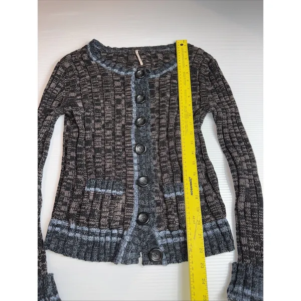 Free People Womens Walk In The Park Cardigan‎ Sweater M Cotton Blend Brown Blue - Image 3