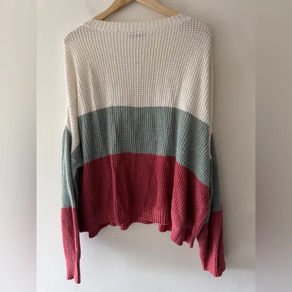 American Eagle‎ Women's Colorblock Waffle Knit Henley Oversized Sweater Top - Image 4