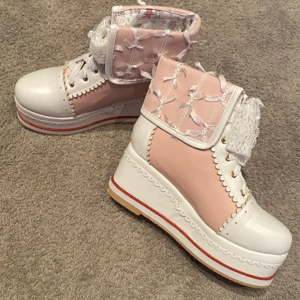 Women’s Platform Wedge Boots Pink & White Size EU 37 (6.5 US) NEW - Image 8