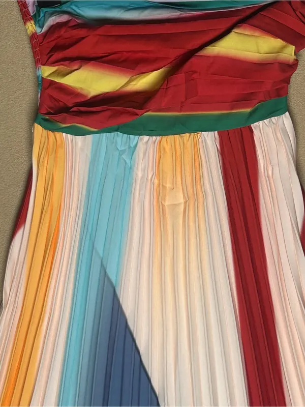 Strapless Maxi Dress, multicolored, pleated, size small, tube top style bodice. - Image 5