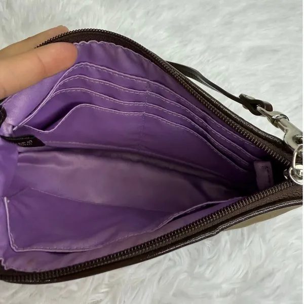 COACH Brown Signature Canvas Mini Purse Wristlet w/ Card Slots - Image 5