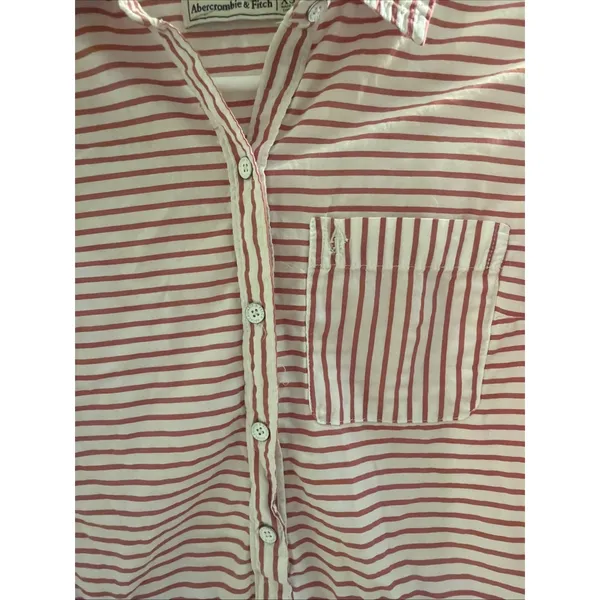 Abercrombie & Fitch Womens Sz XS White Red Stripe Pullover Button Front Shirt - Image 3