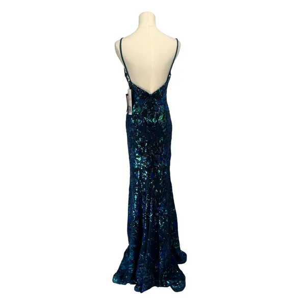 Jovani 08459 Royal‎ Blue Sequin Floral High Slit Mermaid Prom Gown NWT Size 0 - Image 6