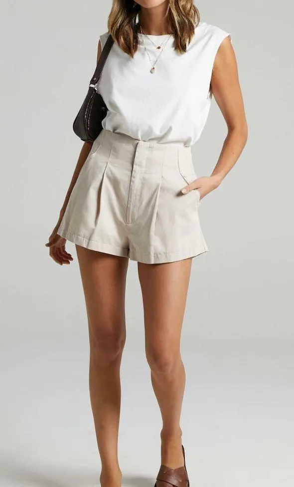 Showpo Elyssa Pleated Shorts - Beige - Image 2