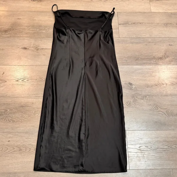 Black Midi Slip Dress Cowl Neck Large L Sleeveless‎ Lined Party Cocktail Flaws - Image 3