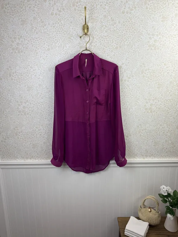 Free People Purple Sheer Best of Both Worlds Button-up Blouse - Size - Small - Image 2