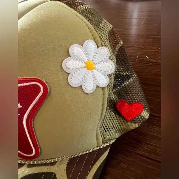 camouflage-patterned Miller High Life trucker hat featuring embroidered patches. - Image 3
