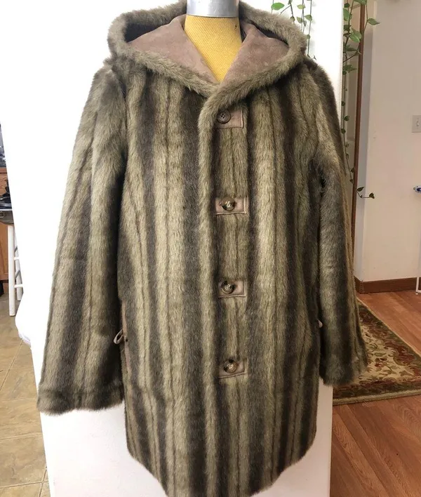 Dennis Basso Coat Reversible Faux Suede Fur Mink Brown Hooded - Image 6