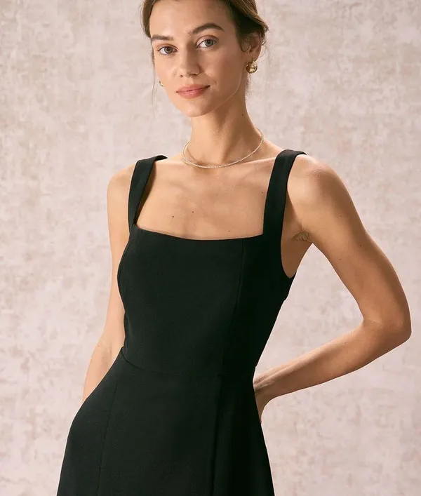 RIHOAS The Black Square Neck Sheath Midi Dress - Image 2