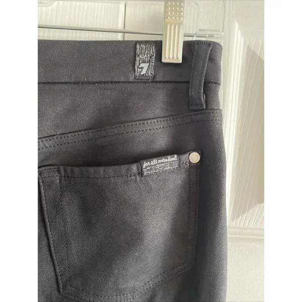 7 For All Mankind Faux‎ Suede Skinny Pants Womens Size 27 Black Coated Ankle - Image 6