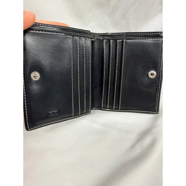 Coach Black Signature Jacquard Leather Tri-fold Buckle Wallet Vintage Y2K - Image 3
