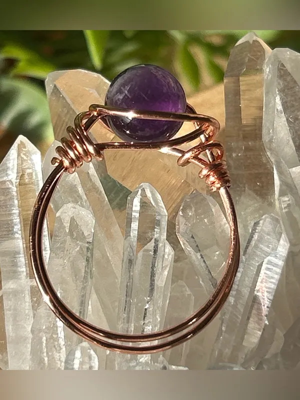 💍 Handcrafted chevron amethyst copper wire wrapped crystal ring size 8 - Image 3