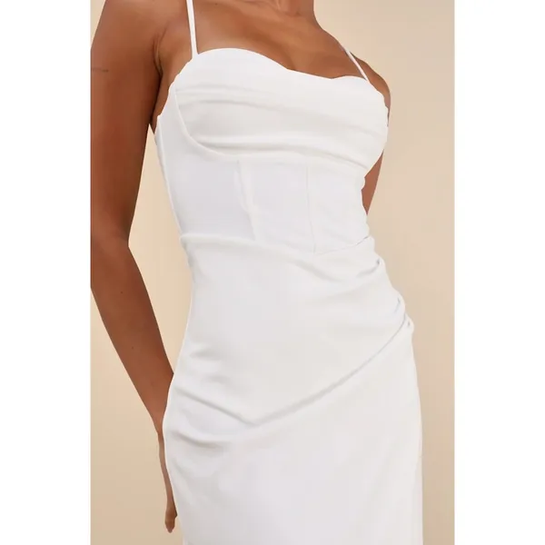 Lulus NWOT White Always Turning Heads Bustier Tulip Sweetheart Midi Dress Large - Image 3