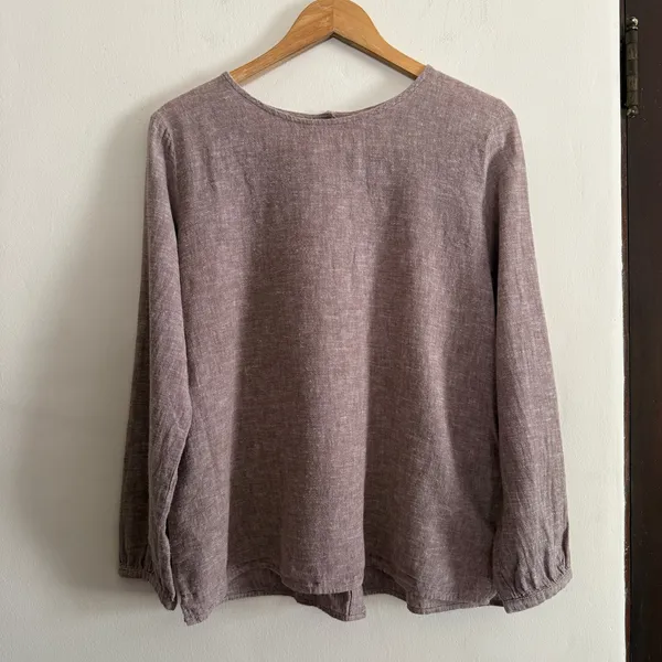 Loytaa | Brown Cotton Hemp Boxy fit Long Sleeve Top | Large | Lagenlook - Image 2