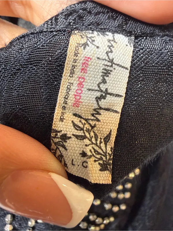 Free People Dress People Beaded Slip Mini Dress Black‎ Open Back Jacquard Size L - Image 11