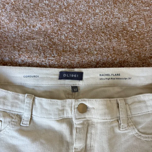 DL1961 Rachel Flare Ultra High Rise Instasculpt Corduroy Pants Eggshell 32 - Image 3