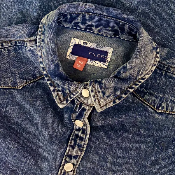 Anthropologie PILCRO Dannie Classic Denim Shirt Western Snap Puff Sleeve XXS - Image 11