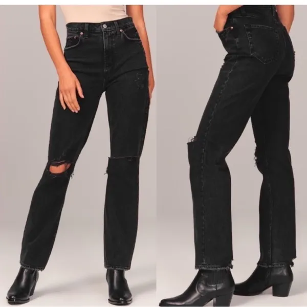 Abercrombie 90’s Straight Ultra High Rise Black Distressed Women's Jeans - Image 2