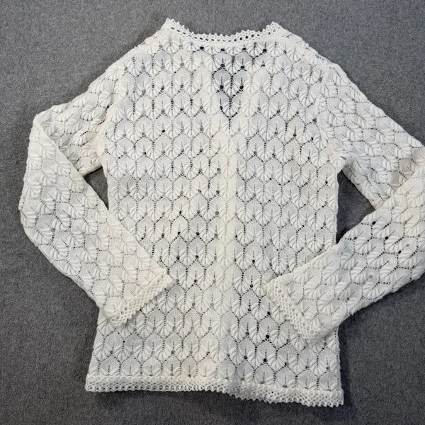 Vintage Americana Knitting Mills Open Knit Cardigan Sweater Women's 38 Ivory - Image 8