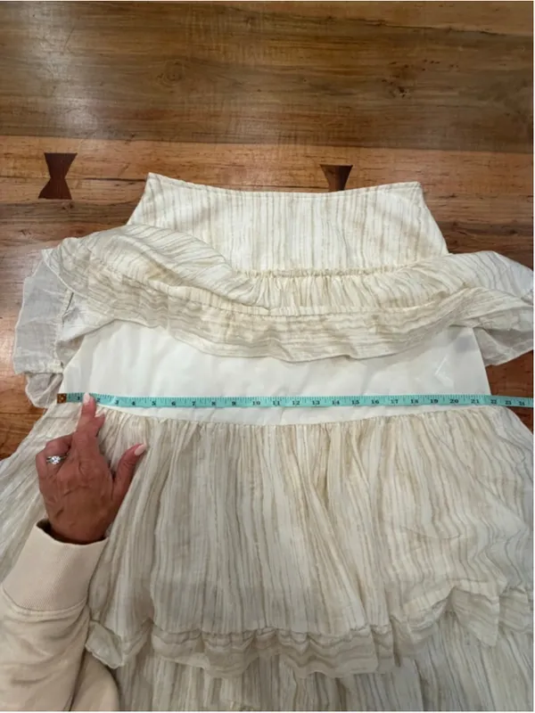 SHEIN Boho Tiered Maxi Skirt Large Tan Cream Striped Cottagecore Coastal Ruffle - Image 11
