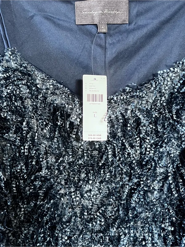 Anthropologie Sunday in Brooklyn Cami Feathered Tank Top L Lined Fringe Blue NWT - Image 5