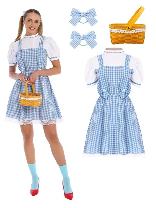 Adult Blue Plaid Dress OZ Halloween Costume w/ Accessories MEDIUM - Image 2