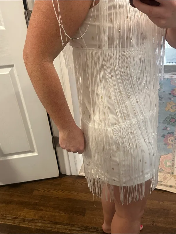 White Fringe Gold Speck Mini Dress - Image 3