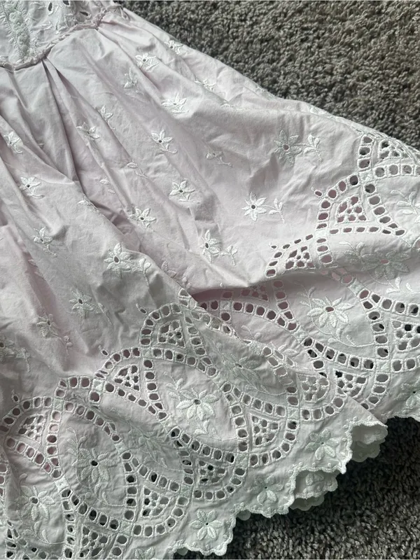 LoveShackFancy Pale Pink Eyelet Cotton Mini Dress - Image 3