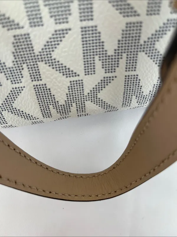 Michael Kors White & Beige Logo Satchel with Gold Hardware - Image 13