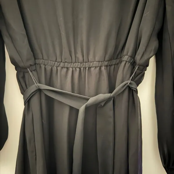 Express Black Long Sleeve Chiffon Dress Tie Waist Size Large - Image 5