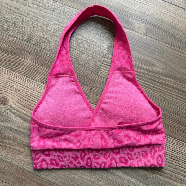 Pink Leopard Print Halter Sports Bra - Image 3