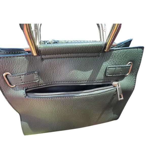 Mia K Collection Forest Green Snakeskin Satchel Handbag Gold Hardware MKF-7115GN - Image 6