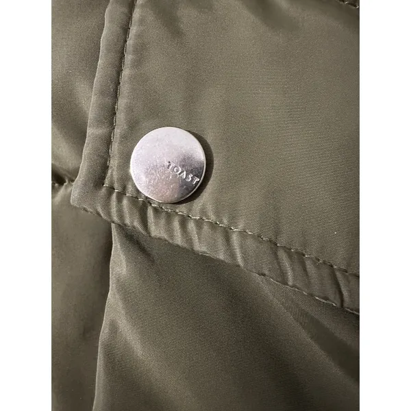 TOAST SOCIETY PLUTO KHAKI GREEN PUFFER JACKET Hooded Patch Pocket‎ EUC Size M - Image 8