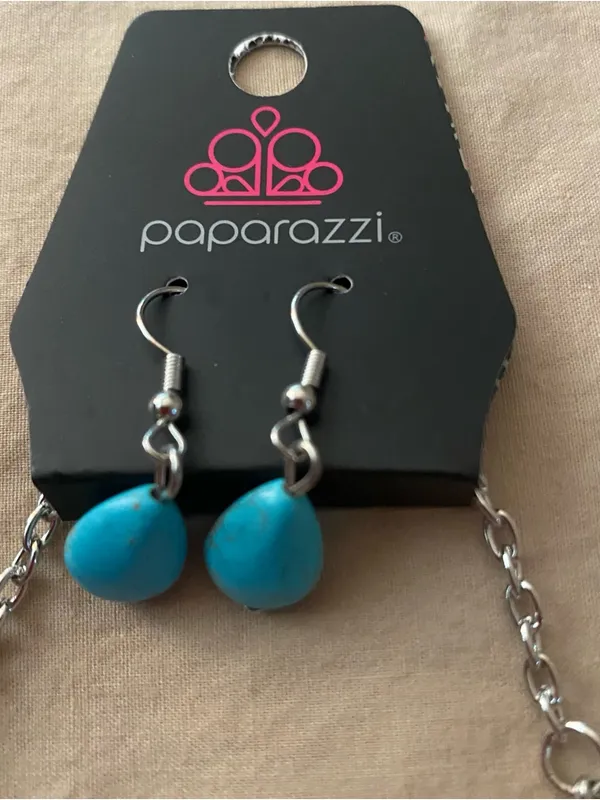Paparazzi Set Necklace & Earrings Faux Turquoise Silver Western Southwest NWT - Image 2