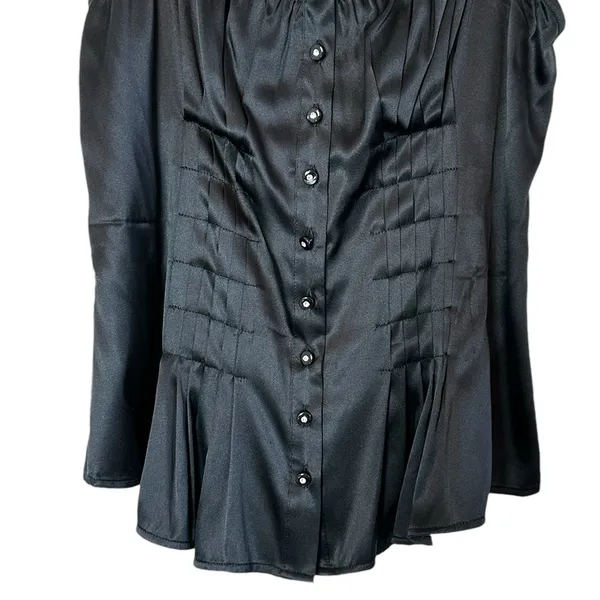 Y2K Black Silk Sleeveless Blouse Ruffle Trim Dark Romantic Whimsigoth Renfaire - Image 4