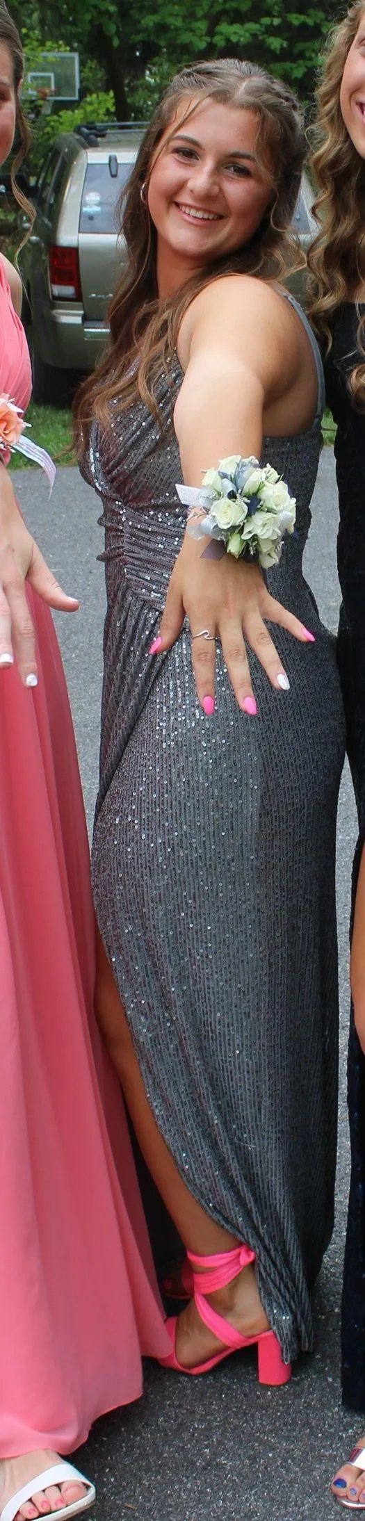 Silver Long Formal Dress Size 10 - Image 4