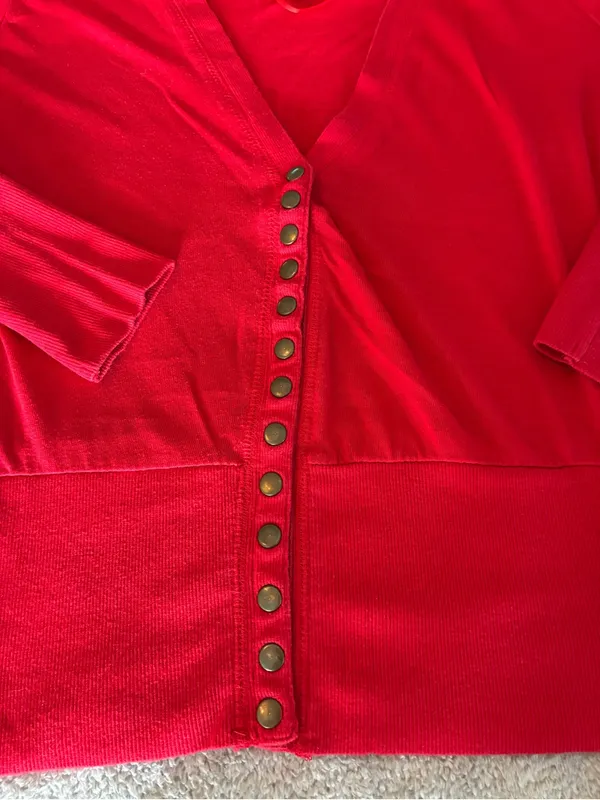Women’s COL Story Classic Red V-Neck Button Cardigan Sweater Size Large - Image 5