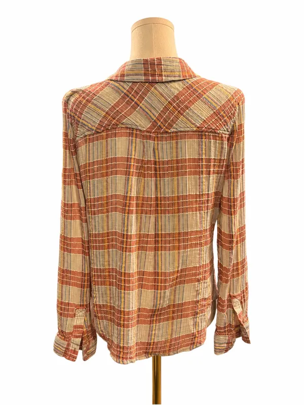 We The Free Free People Plaid Gauze Button Down Shirt Size Medium - Image 3
