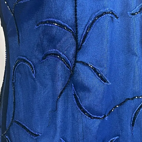 Vtg Beaded Gown Slip Dress Blue 12 Prom Whimsigoth Formal Goth Cassandra Stone - Image 4