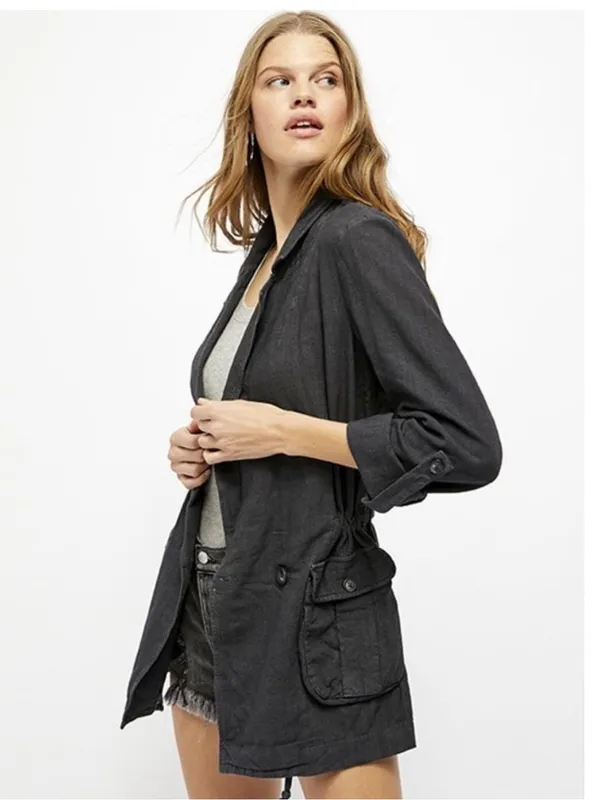 NEW Free People Linen Blend Charly Blazer SIZE MEDIUM MIDNIGHT NWT - Image 5