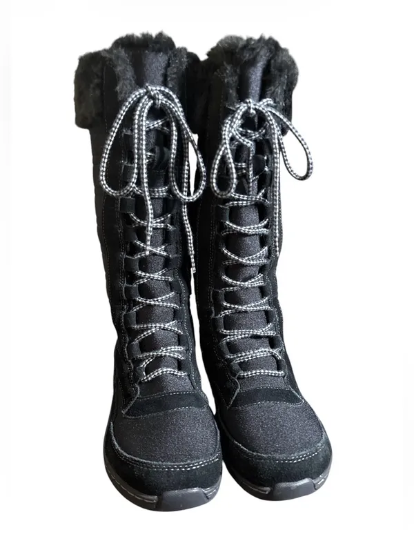 Aetrex Black Lace-Up Tall Winter Boots with Faux Fur Collar,Size 7.5-8 - Image 3
