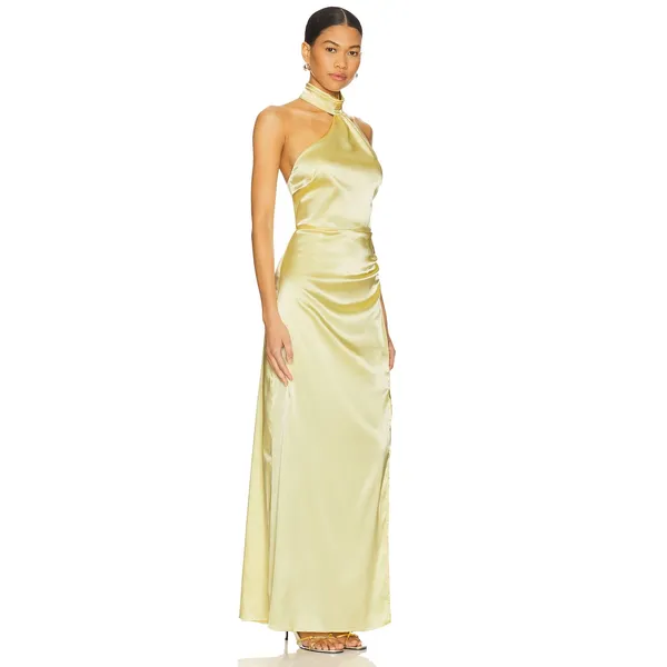 MORE TO COME Darcey Butter Yellow Satin Minimalist Elegant Maxi Dress NWT Small - Image 6
