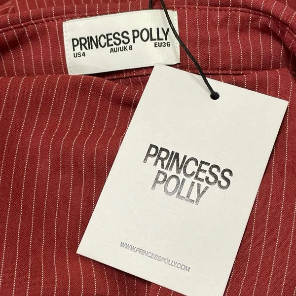 NEW Princess Polly Arianwyn Red Burgundy Short Sleeves Pinstriped Mini Dress 4 - Image 4