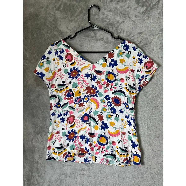 Boden Alexandra Linen Floral Top Women’s Size 2 Multicolor Boho Summer Blouse - Image 3