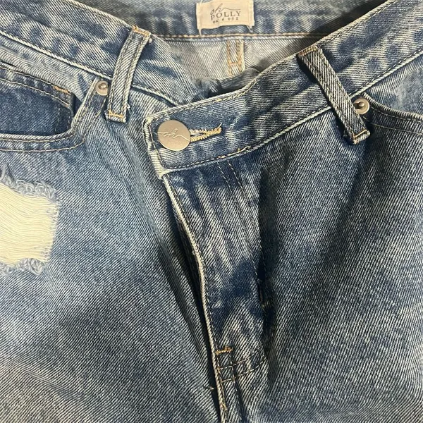 Oh Polly Women's Distressed Straight Leg Jeans Blue Size 2 Standard Mid Rise Casual Denim - Image 4