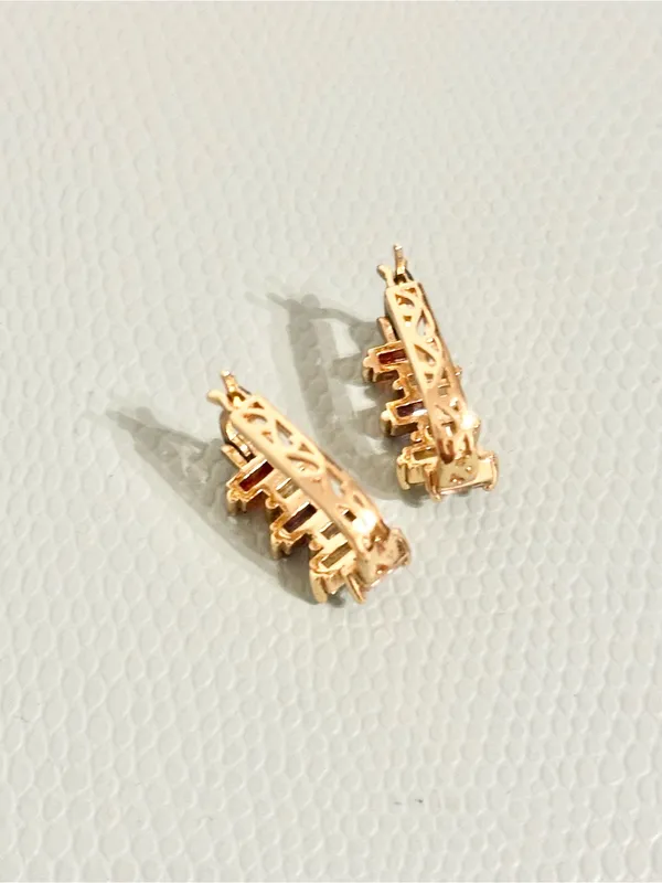 Rainbow Baguette Huggie Hoop Earrings Gold Plated Multicolor CZ Boho - Image 4