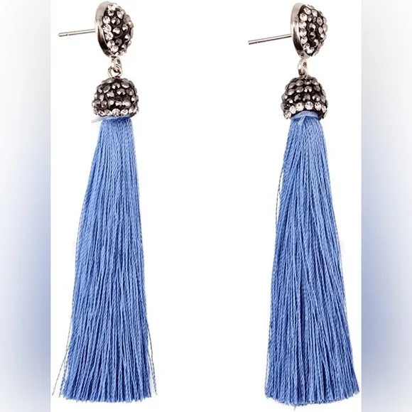 Charming Charlie Blue Tassel Earrings - Image 2