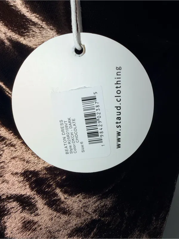 NWT Staud Beaton Draped Velvet Chiffon Dress - Dark Chocolate - Image 6