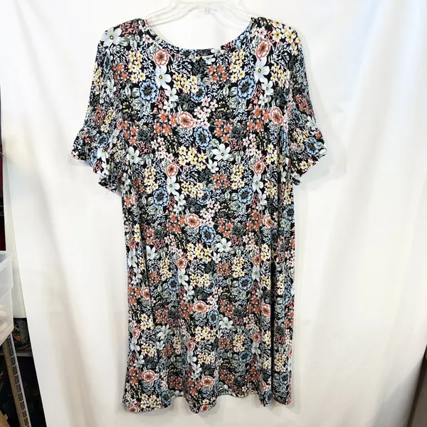 Loft Plus Size‎ 14 Dress Modest Cottagecore Ruffle Shift Smocked Feminine 1819 - Image 2