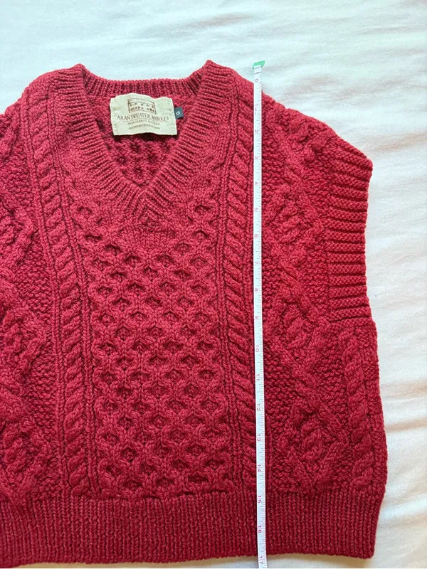 Aran Sweater Market XS Merino Wool Cable Knit Sweater Vest Red Ireland - Image 5